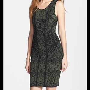 Diane Von Furstenberg Leopard Print Green Black Sheath Dress Size small New